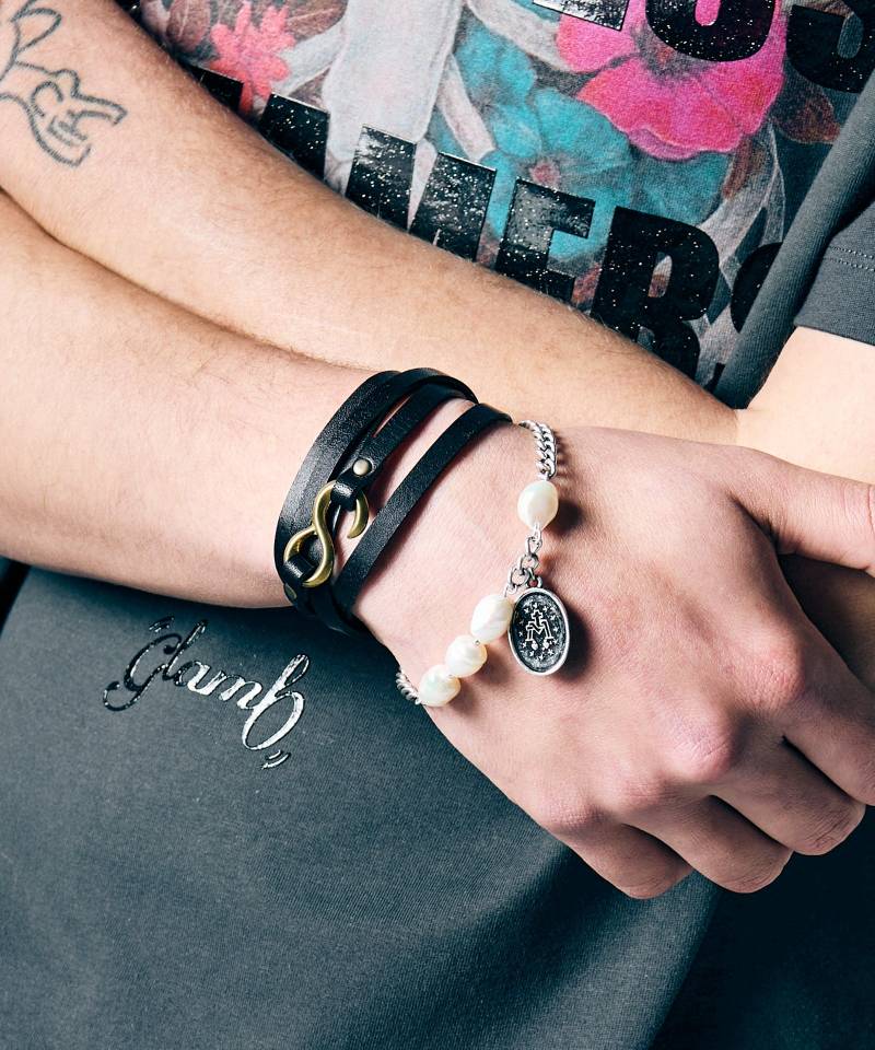 【予約商品】glamb(グラム) Penta Leather Bracelet / ペンタレザーブレスレット - Black