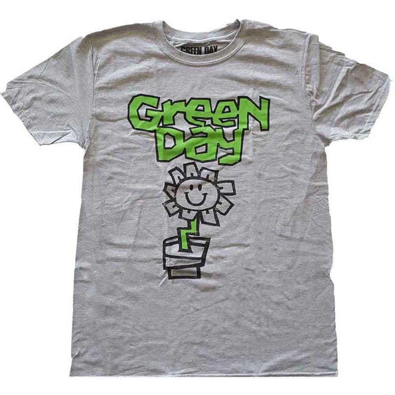 【予約商品】GREEN DAY バンドTシャツ ユニセックス: Flower Pot (Grey) - GREY