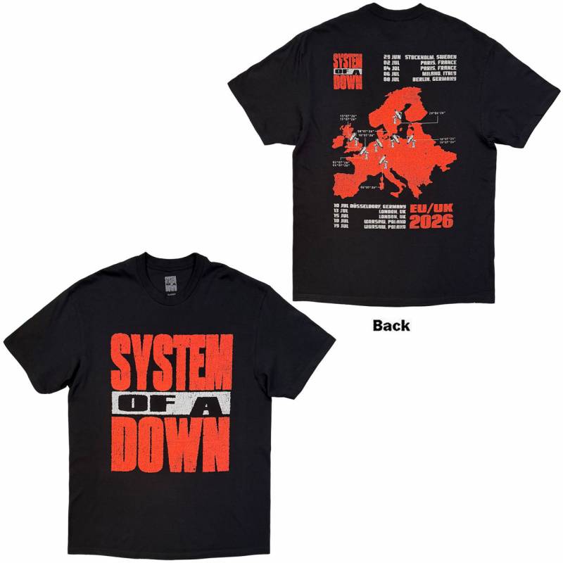 【予約商品】SYSTEM OF A DOWN バンドTシャツ ユニセックス: Map Backprint Tour '26 (Black) (Back Print & Ex-Tour)