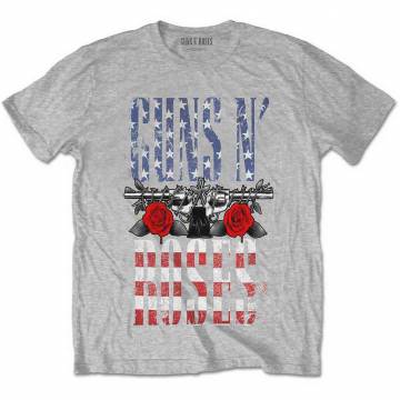 【予約商品】GUNS N' ROSES バンドTシャツ ユニセックス: US Flag in Logo (Heather Grey) - HEATHER GREY