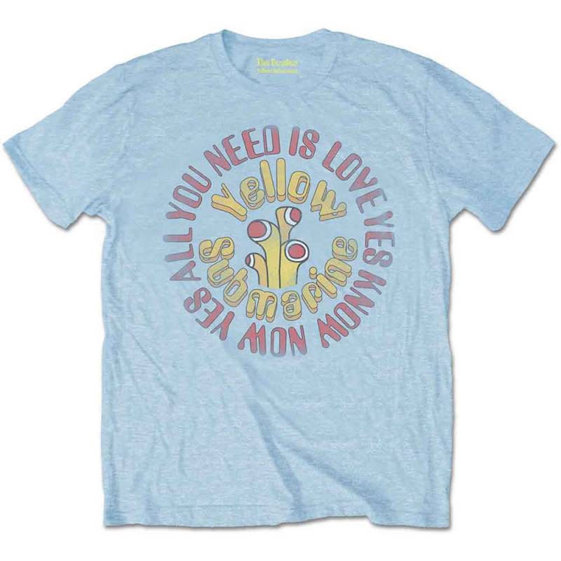 【予約商品】THE BEATLES バンドTシャツ ユニセックス: Yellow Submarine All You Need Is Love Circle Vintage (Light Blue)