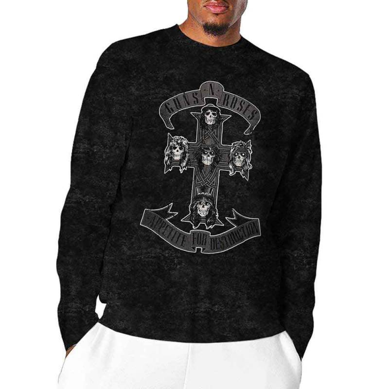 【予約商品】GUNS N' ROSES Unisex Long Sleeve バンドTシャツ: Monochrome Cross (Black) (Wash Collection)
