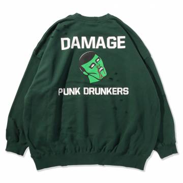 【予約商品】PUNK DRUNKERS(パンクドランカーズ)　Wダメージトレーナー - D.GREEN