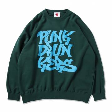 【予約商品】PUNK DRUNKERS (パンクドランカーズ) BIGロゴBIGトレーナー - D.GREEN