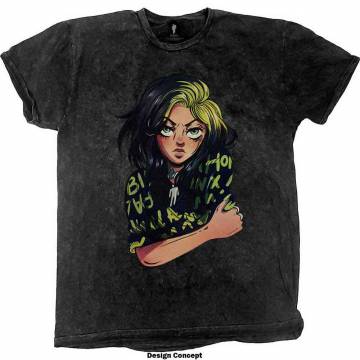 【予約商品】BILLIE EILISH バンドTシャツ ユニセックス: Anime Billie (Black) (Wash Collection) - BLACK