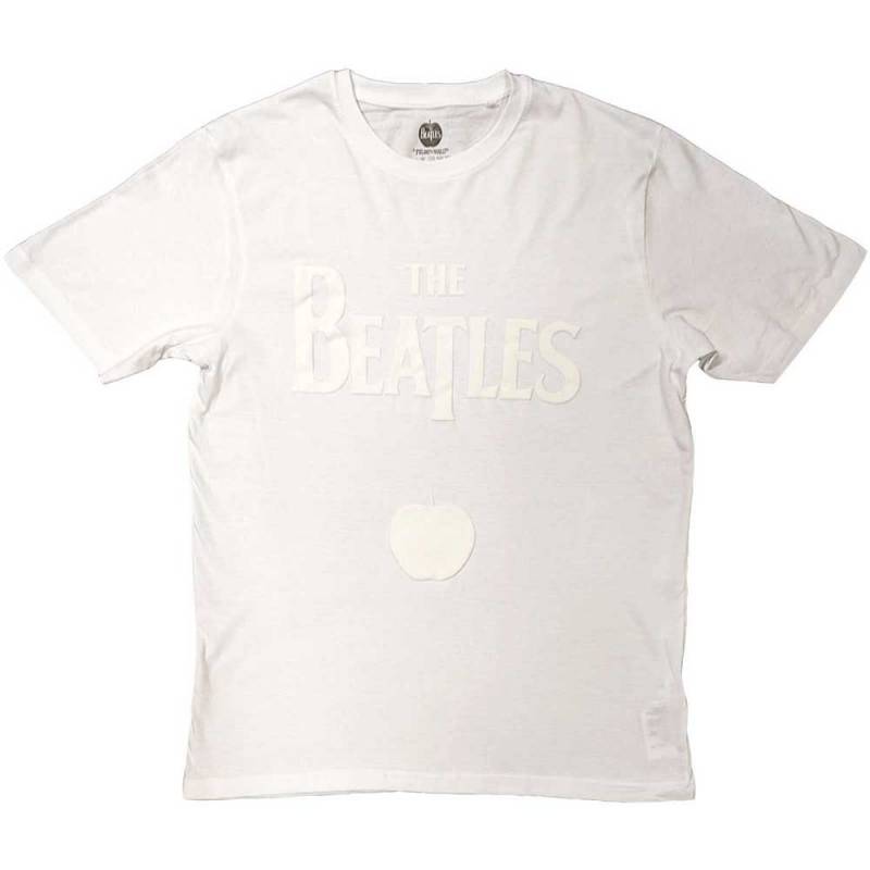 【予約商品】THE BEATLES バンドTシャツ ユニセックス: Drop T Logo & Apple White-on-White (White) (Hi-Build)