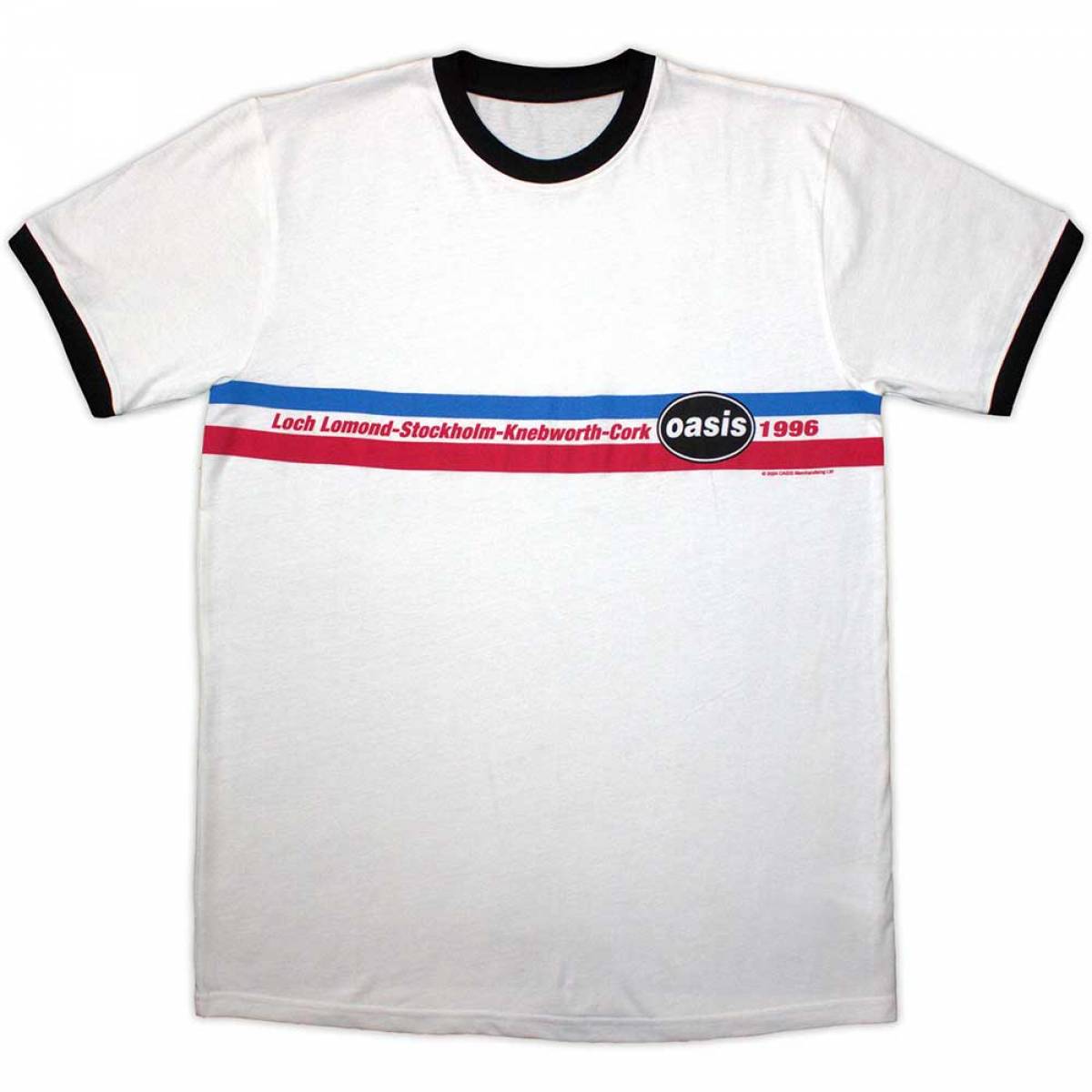 【予約商品】OASIS Unisex Ringer バンドTシャツ: 1996 Tour Horizontal Stripes Ringer - WHITE