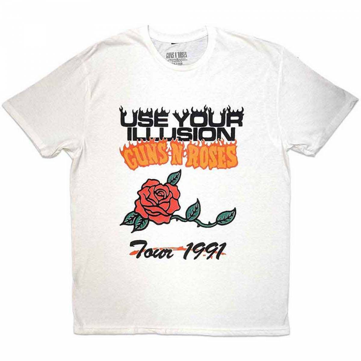 【予約商品】GUNS N' ROSES バンドTシャツ ユニセックス: Use Your Illusion Tour 1991 (White) - WHITE