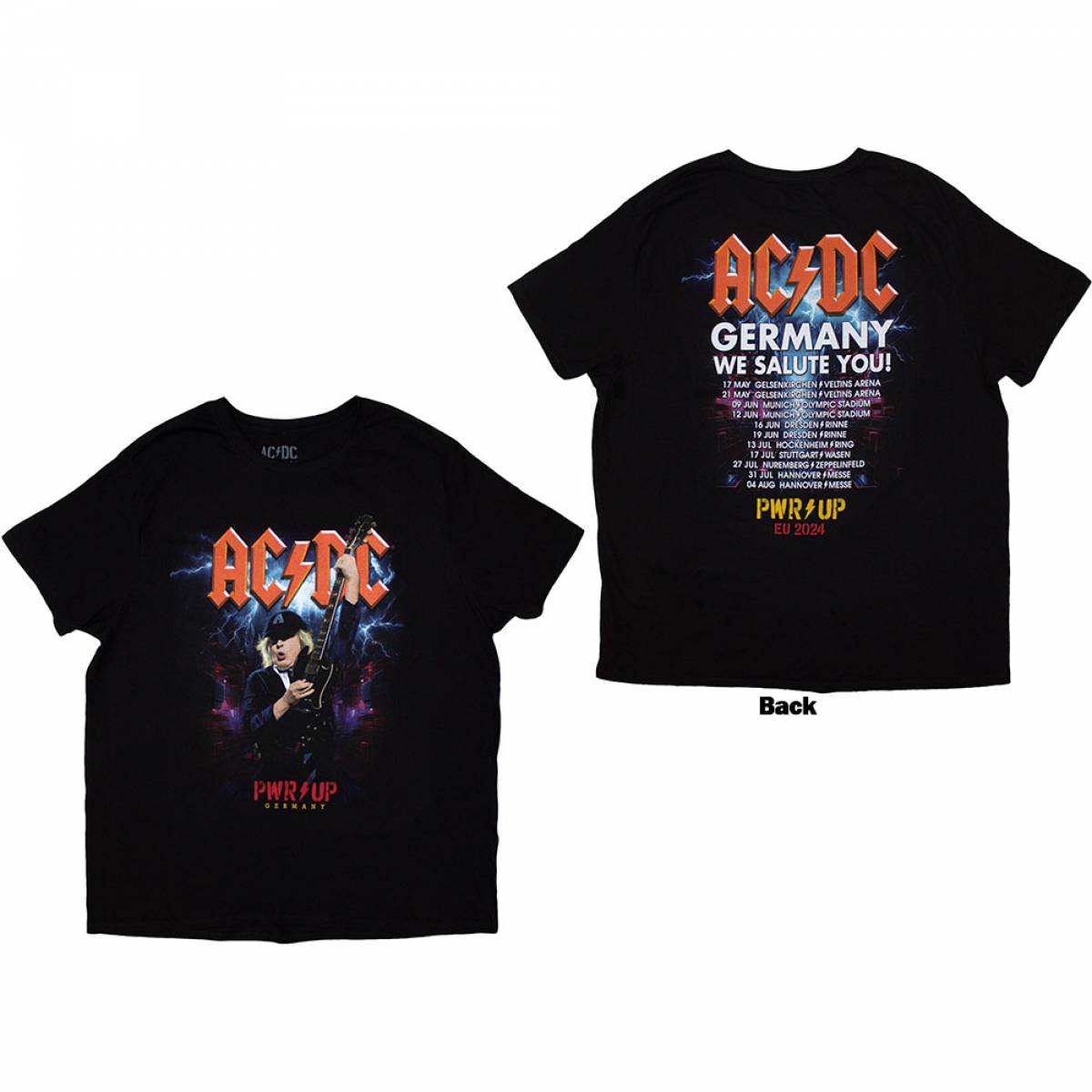 【予約商品】AC/DC バンドTシャツ ユニセックス: PWR-UP Germany EU Tour '24 (Back Print & Ex-Tour) - BLACK