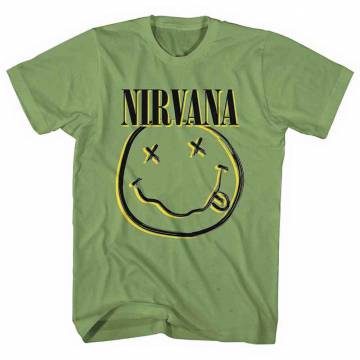 【予約商品】NIRVANA バンドTシャツ ユニセックス: Inverse Happy Face (Green) - GREEN