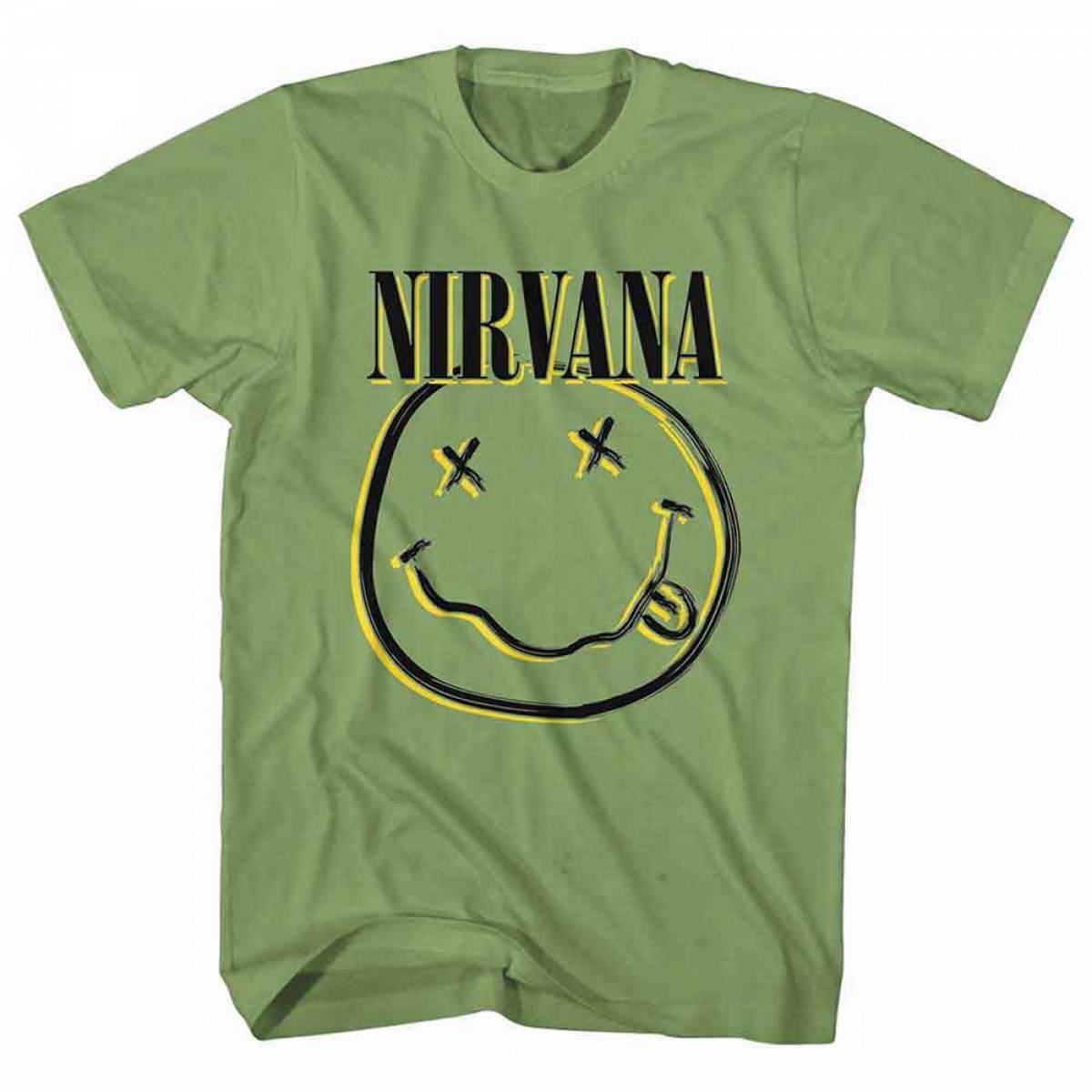 【予約商品】NIRVANA バンドTシャツ ユニセックス: Inverse Happy Face (Green) - GREEN