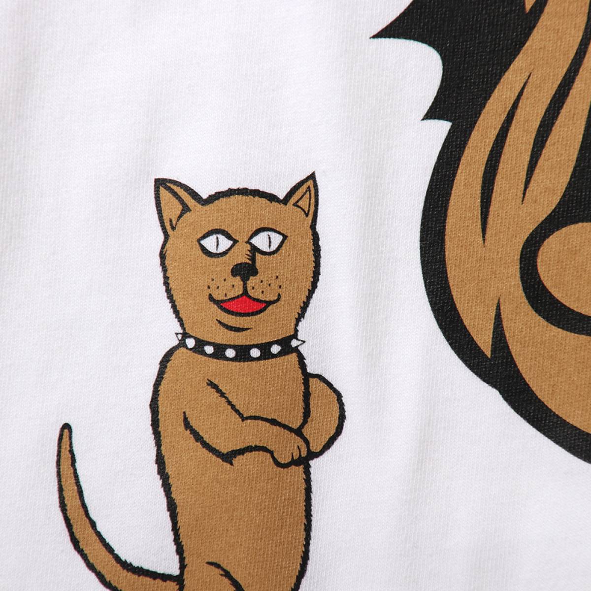 PUNK DRUNKERS (パンクドランカーズ)ネコ余裕ロンTEE - WHITE PUNK DRUNKERS (パンクドランカーズ)ネコ余裕ロンTEE - WHITE
