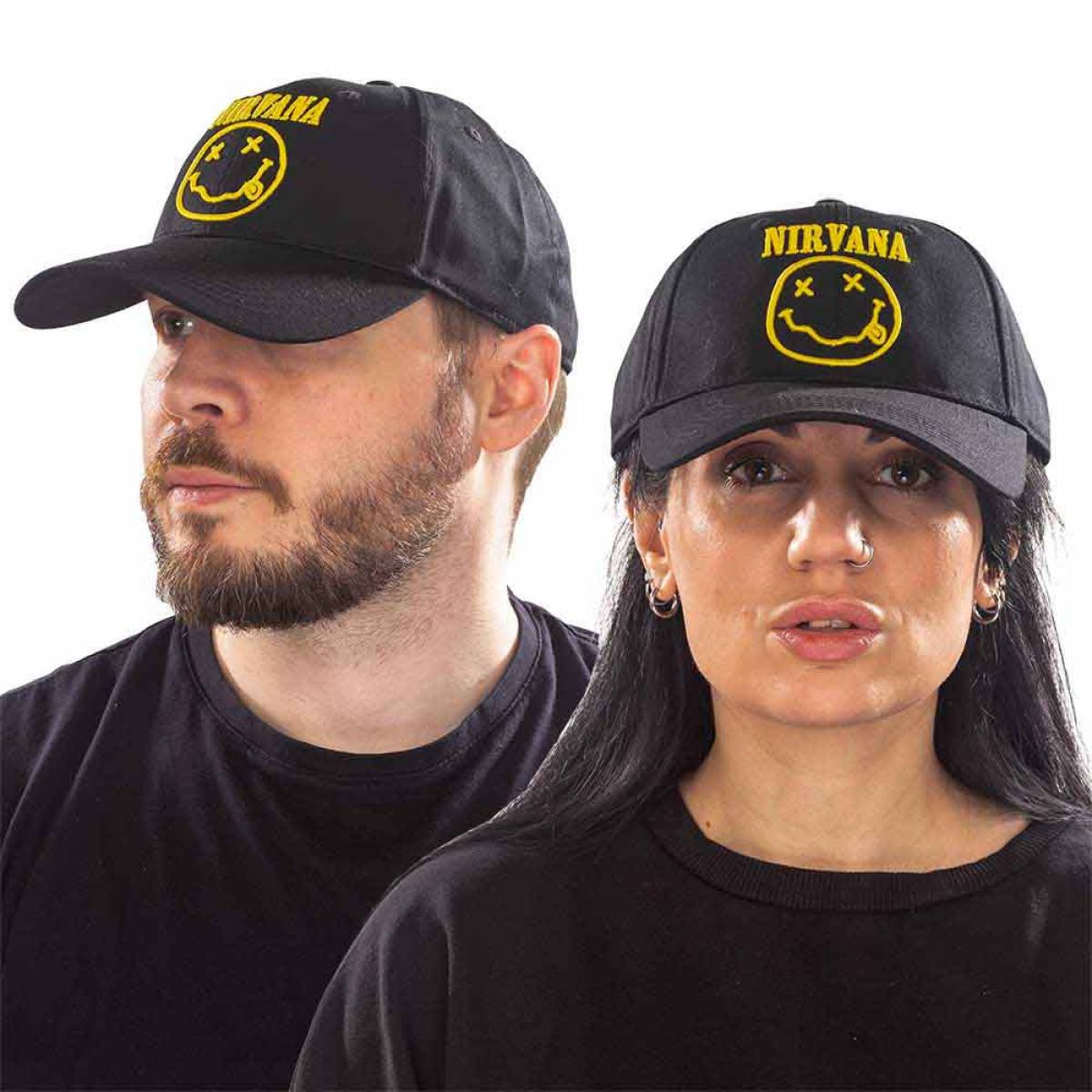 【予約商品】NIRVANA Unisex Baseball Cap: Logo & Happy Face (Black) - BLACK