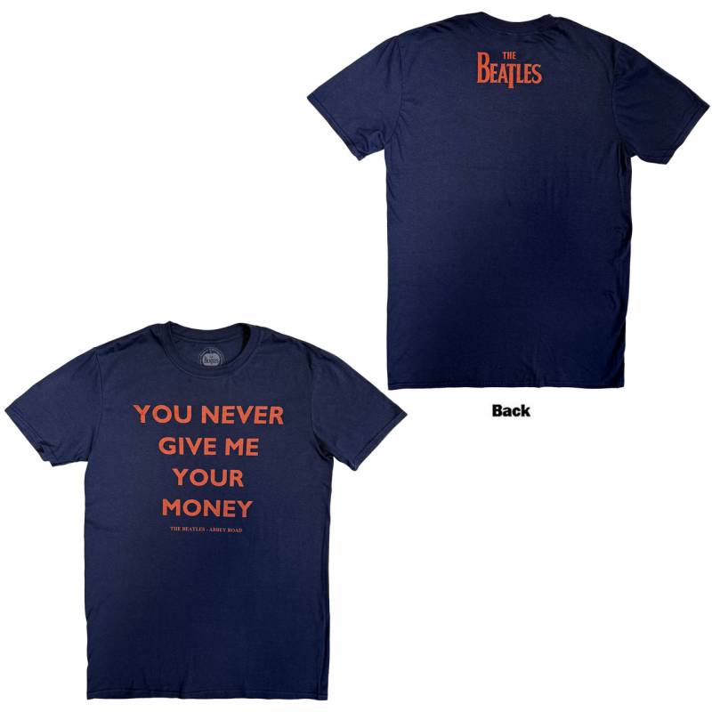 【予約商品】THE BEATLES バンドTシャツ ユニセックス: You Never Give Me Your Money (Navy Blue) (Back Print)