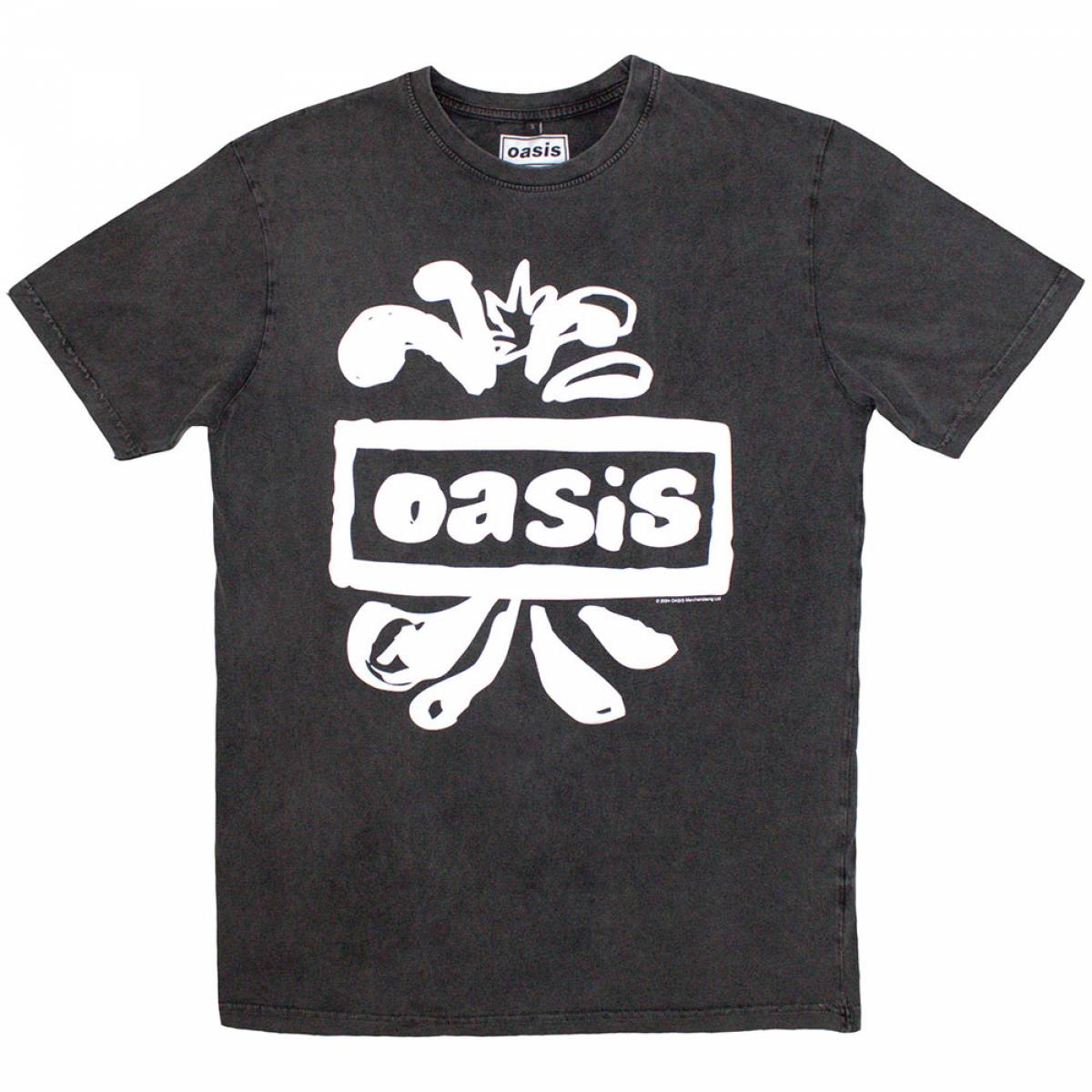 OASIS Unisex Stone Wash Tシャツ: Logo Splat - CHARCOAL GREY