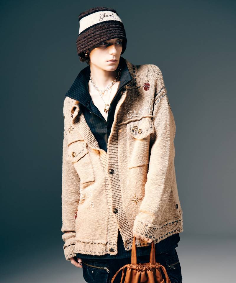 【予約商品】glamb(グラム)Beadswork Knit Jacket / ビーズワークニットジャケット - Beige