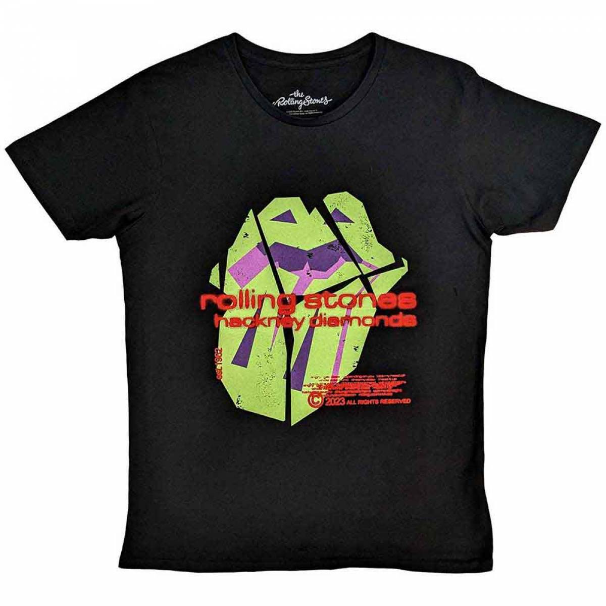 【予約商品】THE ROLLING STONES バンドTシャツ ユニセックス: Hackney Diamonds Neon Tongue (Black) - BLACK