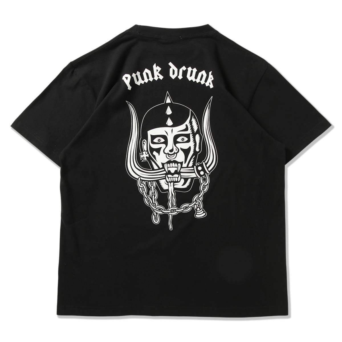 PUNK DRUNKERS (パンクドランカーズ) メタルロゴ刺繍TEE - BLACK