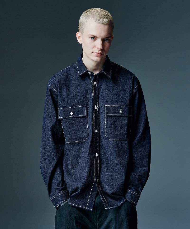 【予約商品】glamb(グラム) Eaten Apple Denim Shirt / イートゥンアップルデニムシャツ - Indigo