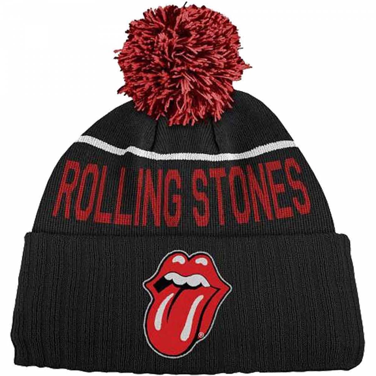 【予約商品】THE ROLLING STONES Unisex Bobble Beanie Hat: Classic Tongue (Black) - BLACK