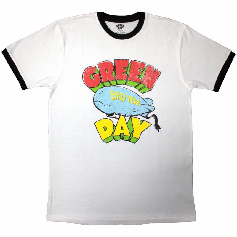 GREEN DAY Unisex Ringer バンドTシャツ: Bad Year Blimp (White)