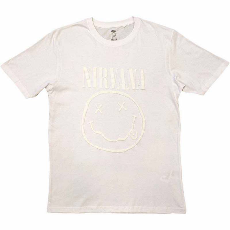 【予約商品】NIRVANA バンドTシャツ ユニセックス: White Happy Face (White) (Hi-Build)