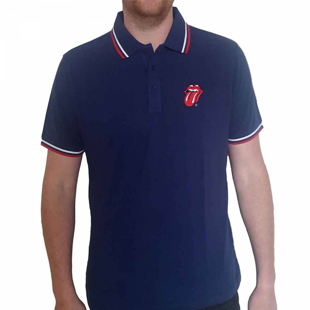 【予約商品】THE ROLLING STONES Unisex Polo Shirt: Classic Tongue (Navy Blue) - NAVY BLUE