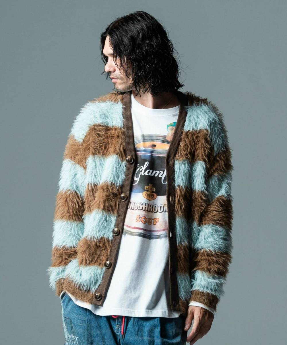 【予約商品】glamb (グラム)GB0422/KNT09 : Fuzzy Border Cardigan / ファジーボーダーカーディガン - Beige×Blue