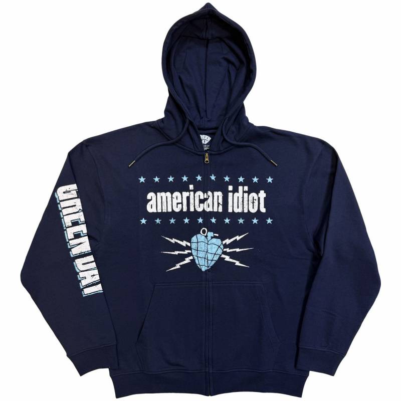 【予約商品】GREEN DAY Unisex Zipped Hoodie: American Idiot Electric (Navy) (Sleeve Print)