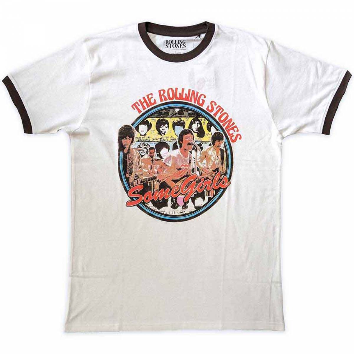 【予約商品】THE ROLLING STONES Unisex Ringer バンドTシャツ: Some Girls Circle (White) - WHITE