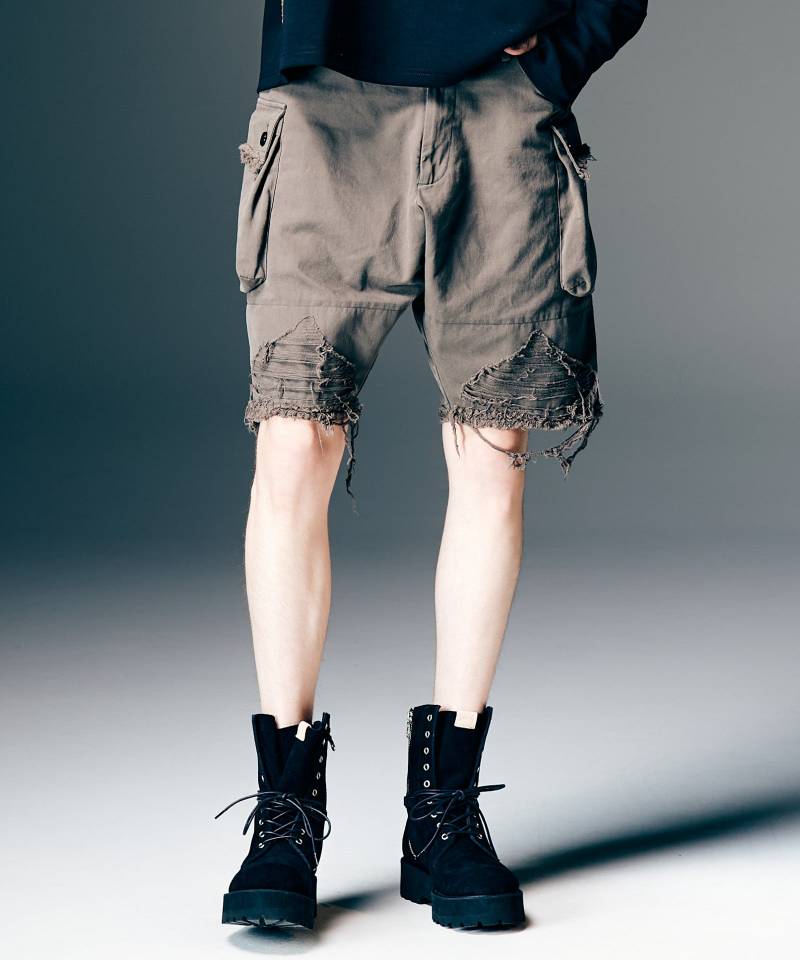 【予約商品】glamb(グラム) Crush Cargo Shorts / クラッシュカーゴショーツ - Khaki