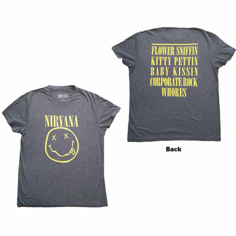 【予約商品】NIRVANA バンドTシャツ ユニセックス: Yellow Happy Face (Brindle) (Back Print)
