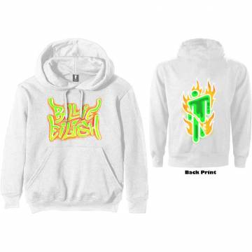 【予約商品】BILLIE EILISH Unisex Pullover Hoodie: Airbrush Flames Blohsh (White) (Back Print) - WHITE