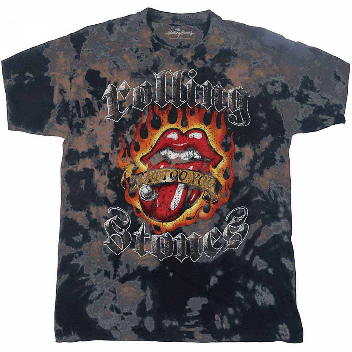【予約商品】THE ROLLING STONES バンドTシャツ ユニセックス: Tattoo Flames (Dip-Dye On Grey) (Wash Collection) - DIP-DYE ON GREY