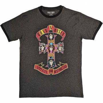 【予約商品】GUNS N' ROSES Unisex Ringer バンドTシャツ: Appetite for Destruction (Charcoal Grey) - CHARCOAL GREY