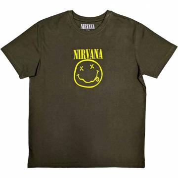 【予約商品】NIRVANA バンドTシャツ ユニセックス: Yellow Happy Face (Green) - GREEN