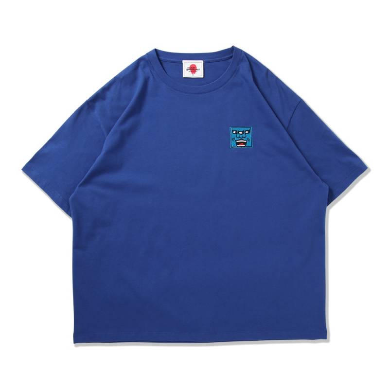 【予約商品】PUNK DRUNKERS (パンク・ドランカーズ) 三つ目刺繍ボックスTEE - M.BLUE