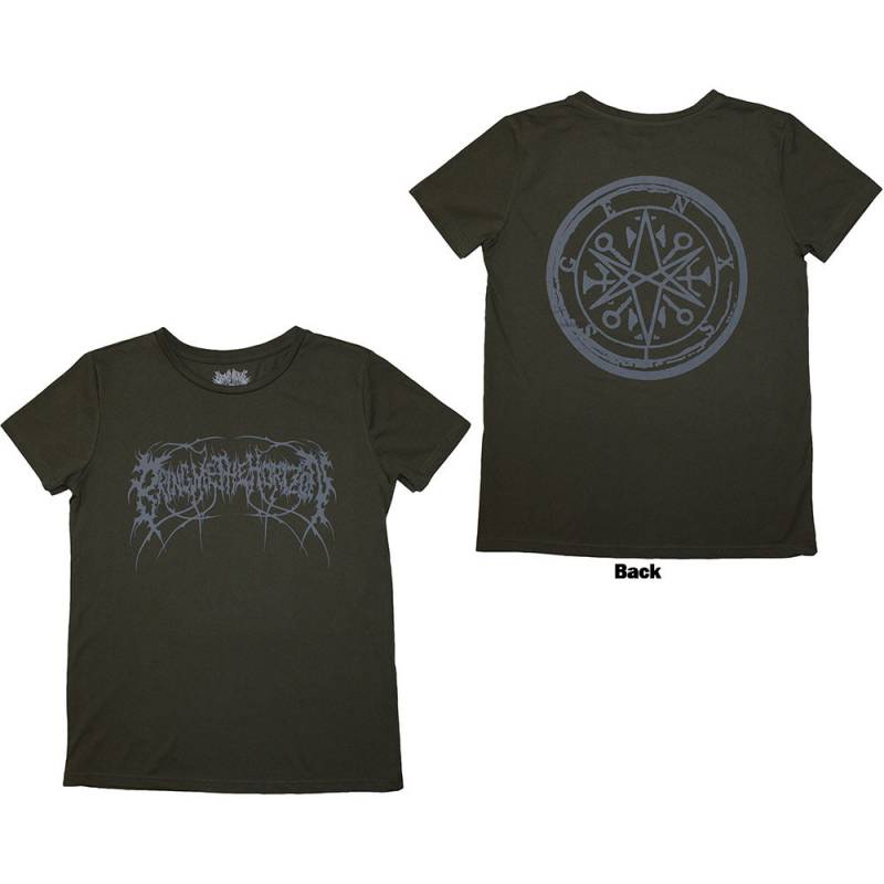 BRING ME THE HORIZON Ladies バンドTシャツ: Metal Logo Genxsis (Green) (Back Print)