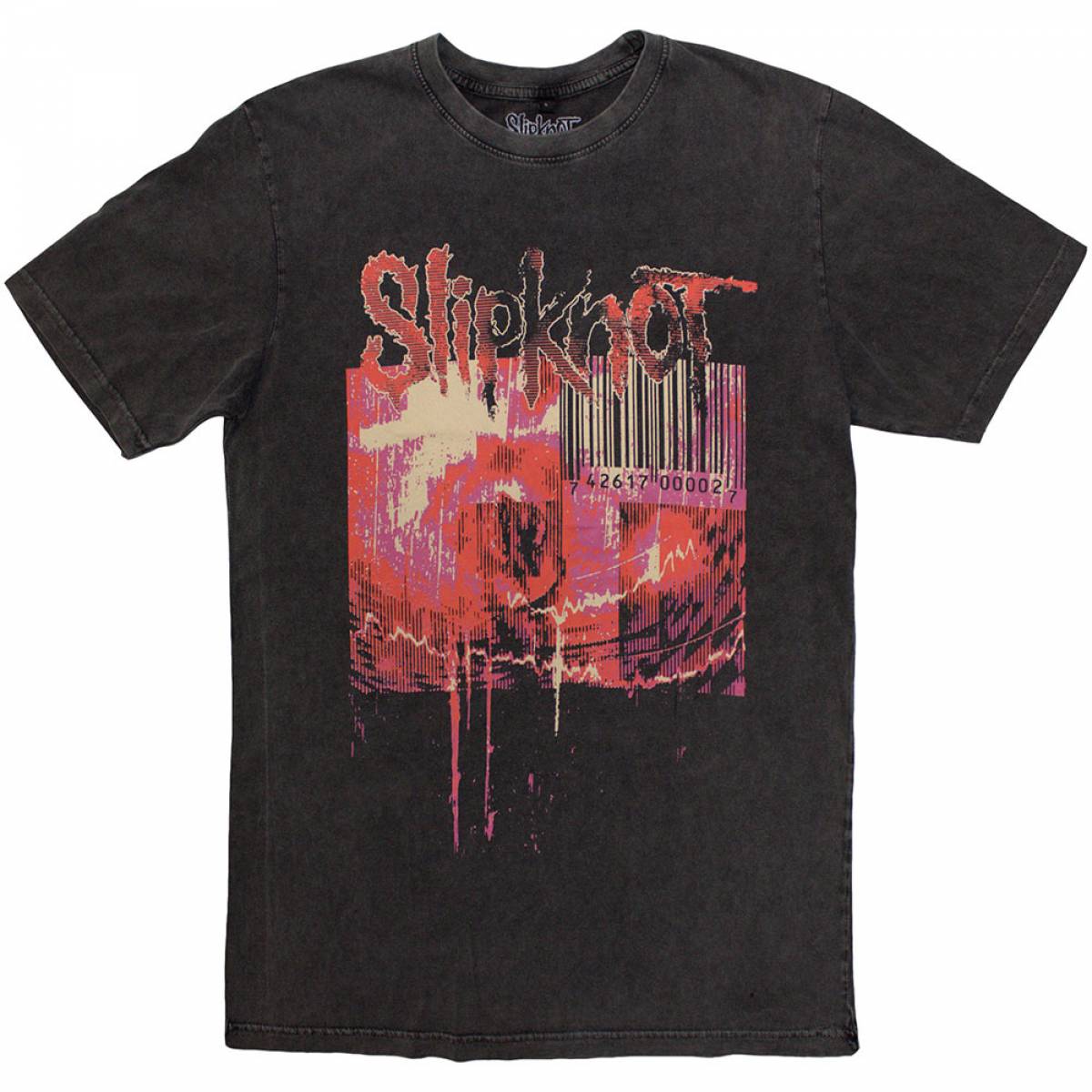 【予約商品】SLIPKNOT Unisex Stone Wash バンドTシャツ: The End, So Far Barcode (Charcoal Grey) (Back Print) - CHARCOAL GREY