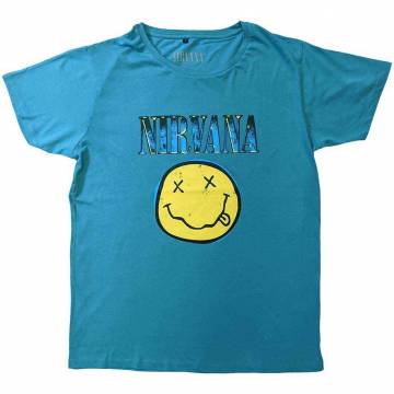 【予約商品】NIRVANA バンドTシャツ ユニセックス: Xerox Happy Face (Turquoise Blue) - TURQUOISE BLUE