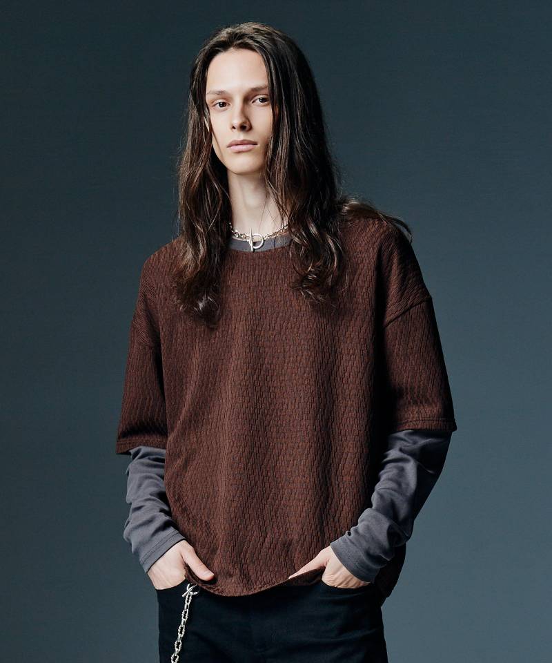 【予約商品】glamb(グラム) Multi Texture Layered Cutsew / マルチミクスチャーレイヤードカットソー - Brown