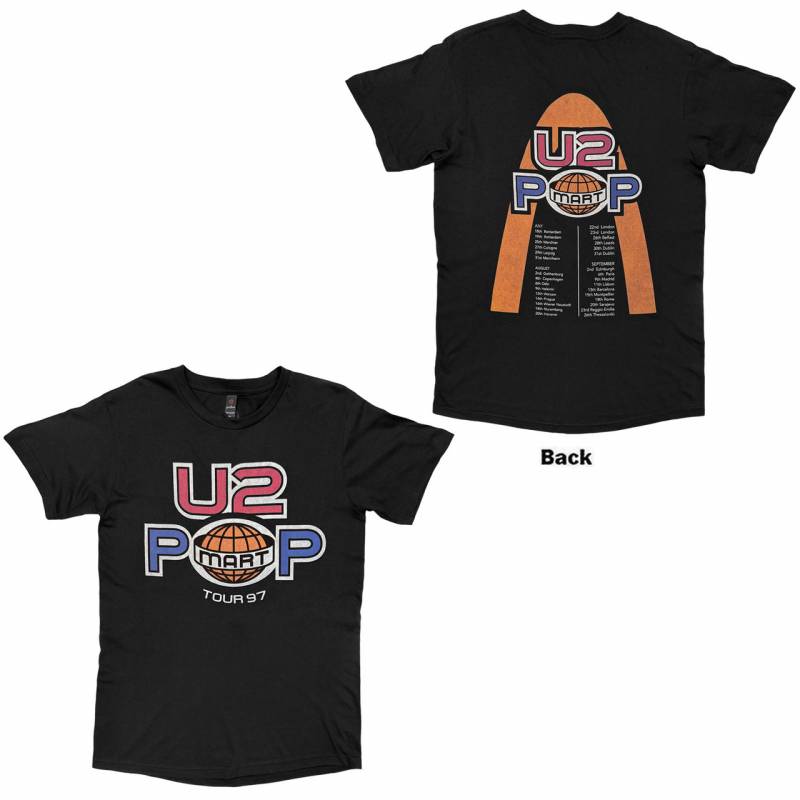 【予約商品】U2 バンドTシャツ ユニセックス: PopMart European Tour '97 (Black) (Back Print)