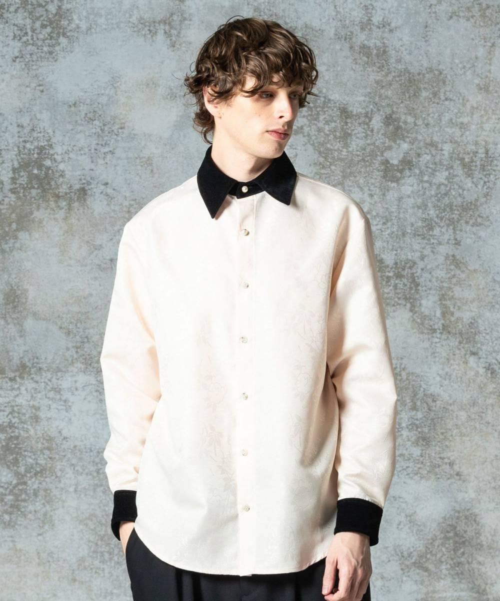 【予約商品】glamb(グラム)GB0325/SH03 : Noble Velvet Collar Shirt / ノーブルヴェルヴェットカラーシャツ - White