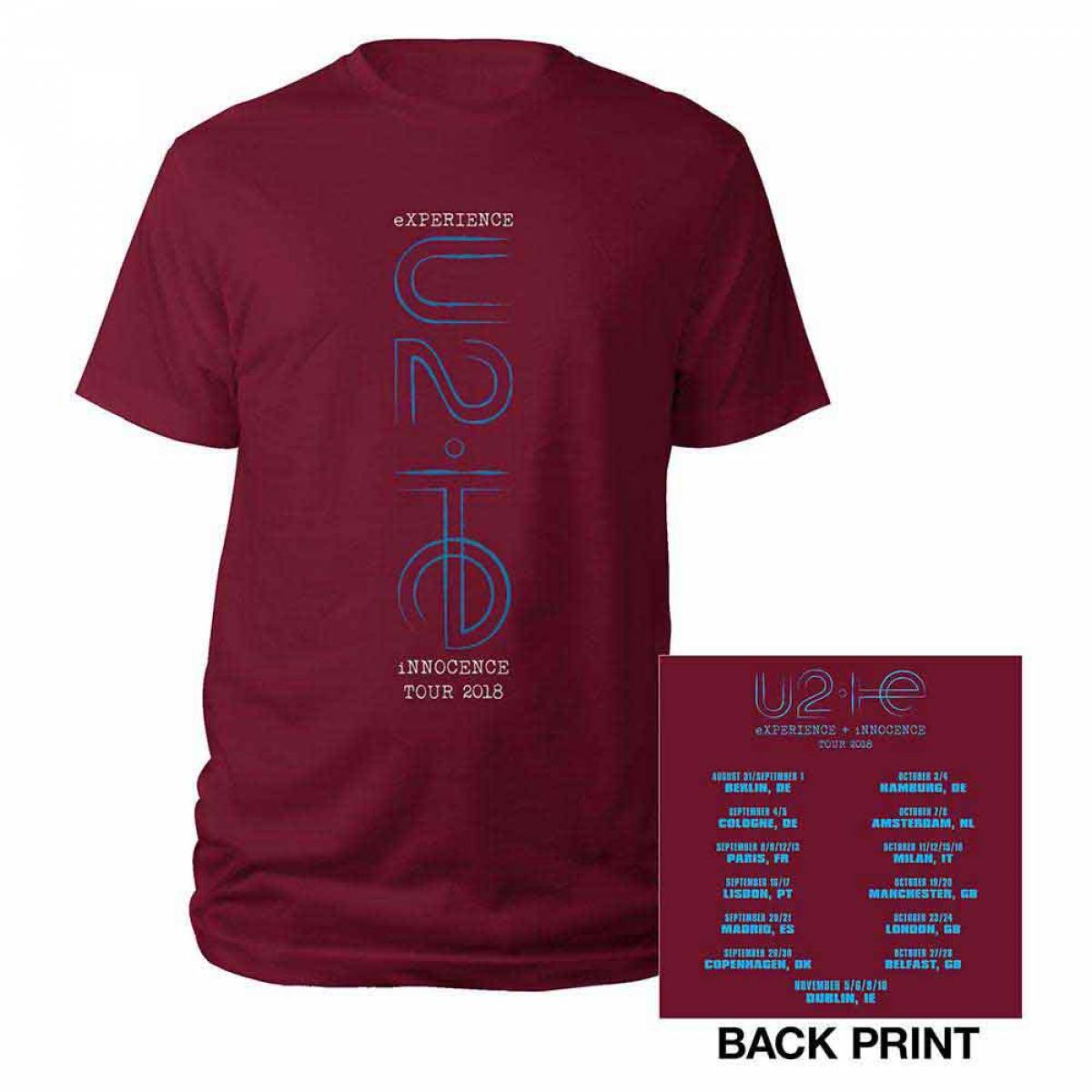 【予約商品】U2 バンドTシャツ ユニセックス: I+E London Event 2018 (Maroon Red) (Back Print & Ex-Tour) - MAROON RED