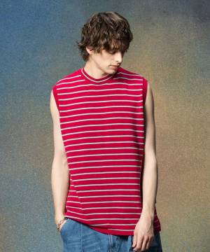 【予約商品】glamb(グラム)GB0225/KNT04 : No Sleeves Border Knit / ノースリーブボーダーニット - Red
