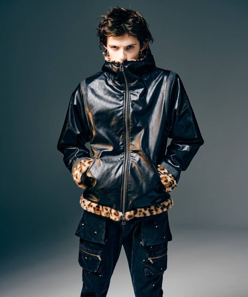 【予約商品】glamb(グラム)Synth Mouton Hooded Jacket / シンセムートンフーデッドジャケット - Black
