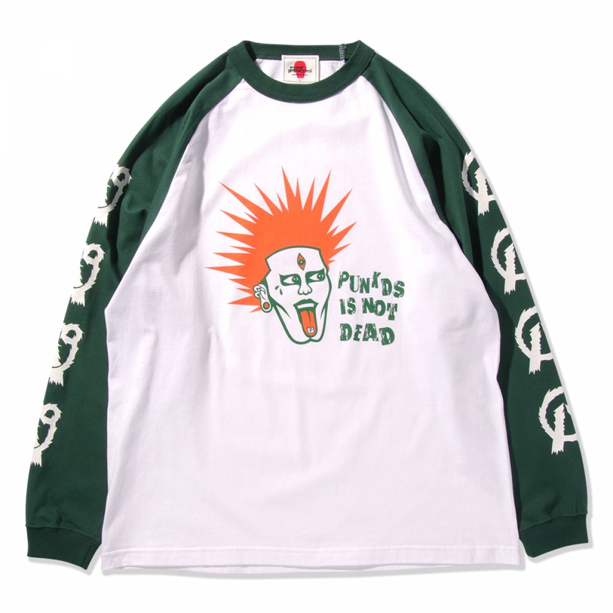 【予約商品】PUNK DRUNKERS(パンクドランカーズ)　PUNKDS IS NOT DEADラグランロンTEE - GREEN