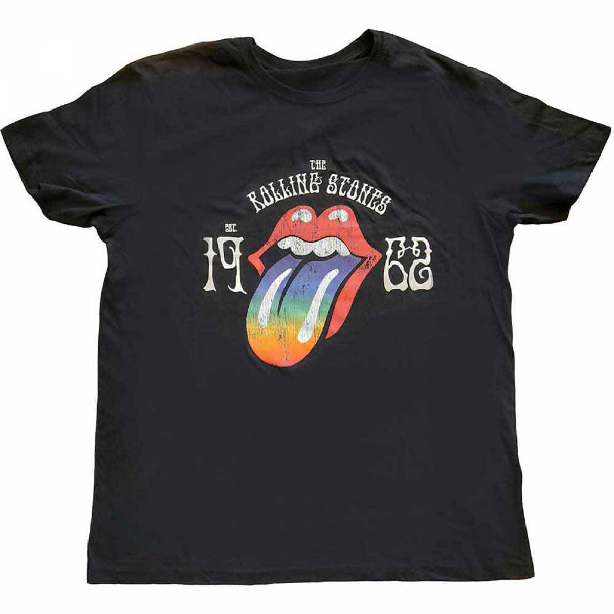 【予約商品】THE ROLLING STONES バンドTシャツ ユニセックス: Sixty Rainbow Tongue '62 (Black) (Embellished) - BLACK