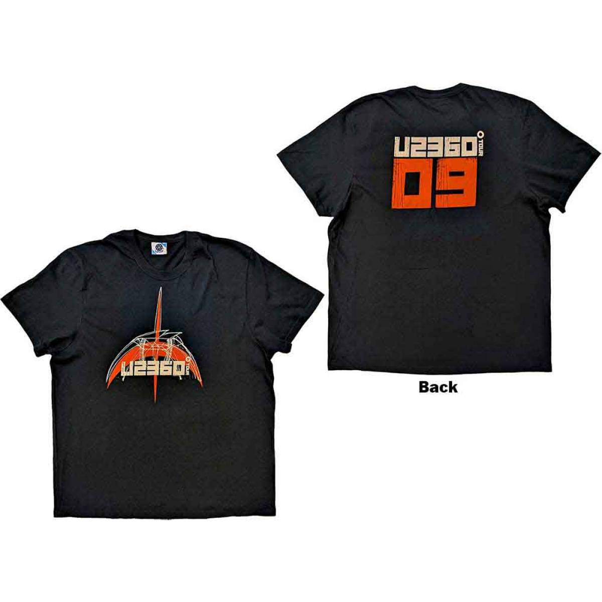 【予約商品】U2 バンドTシャツ ユニセックス: 359 Degree Tour 2009 Orange Logo (Black) (Back Print & Ex-Tour) - BLACK
