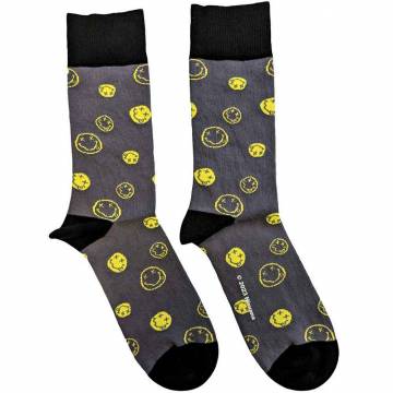 【予約商品】NIRVANA Unisex Ankle Socks: Mixed Happy Faces (Charcoal Grey) (UK Size 7 - 11) - CHARCOAL GREY